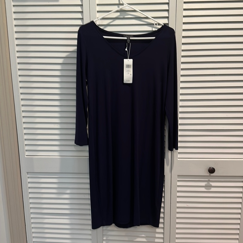 Midnight Navy Eileen Fisher V Neck Shift Dress NWT